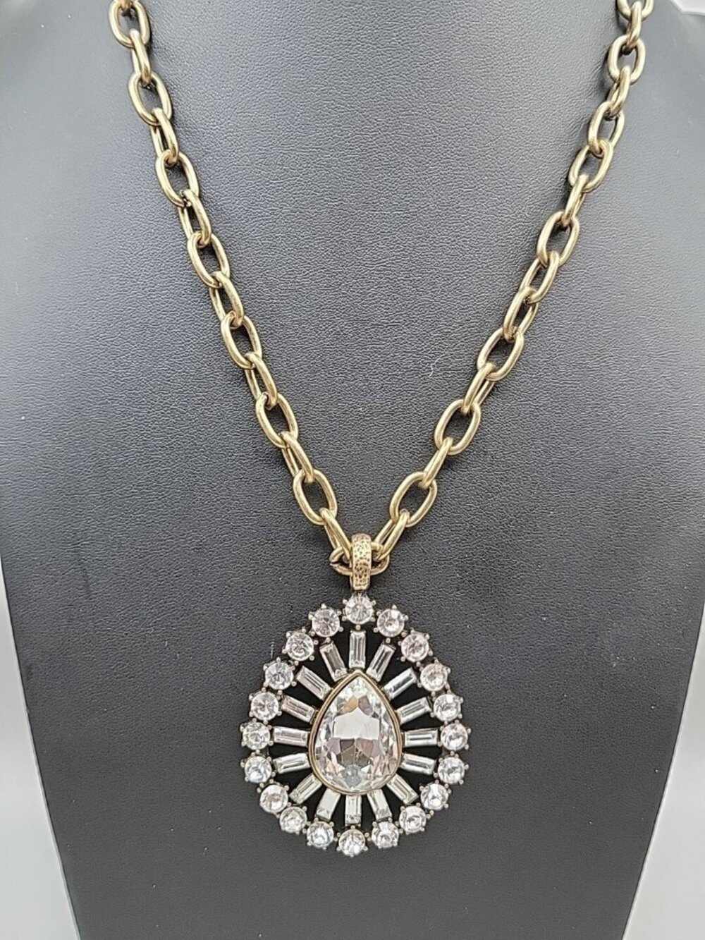 RJ Graziano CN Large Crystal Statement Pendant Necklace 40" Chunky Gold Tone - Picture 3 of 16